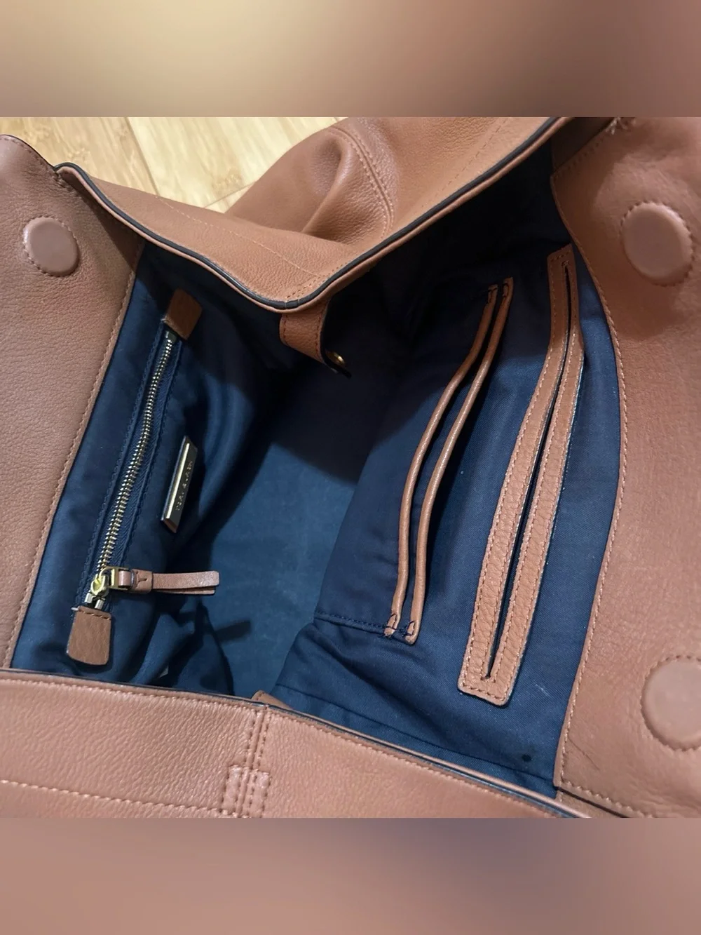 Tory Burch half moon Cognac Leather Double-Handle Shoulder Bag - Picture 7 of 11